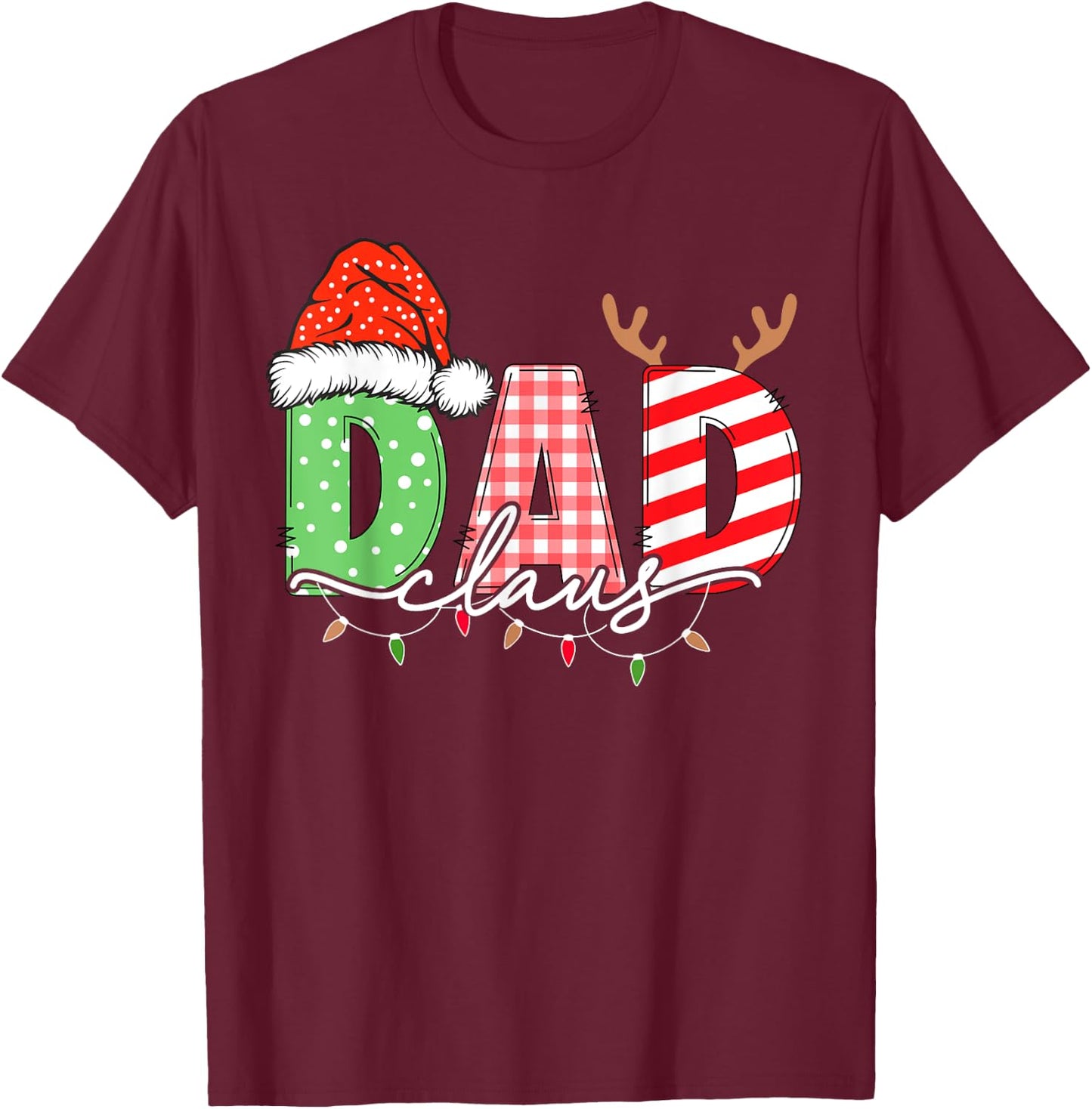 Dad Claus Xmas Christmas Lights Pajama Family Matching T-Shirt - T-Shirt | Maroon