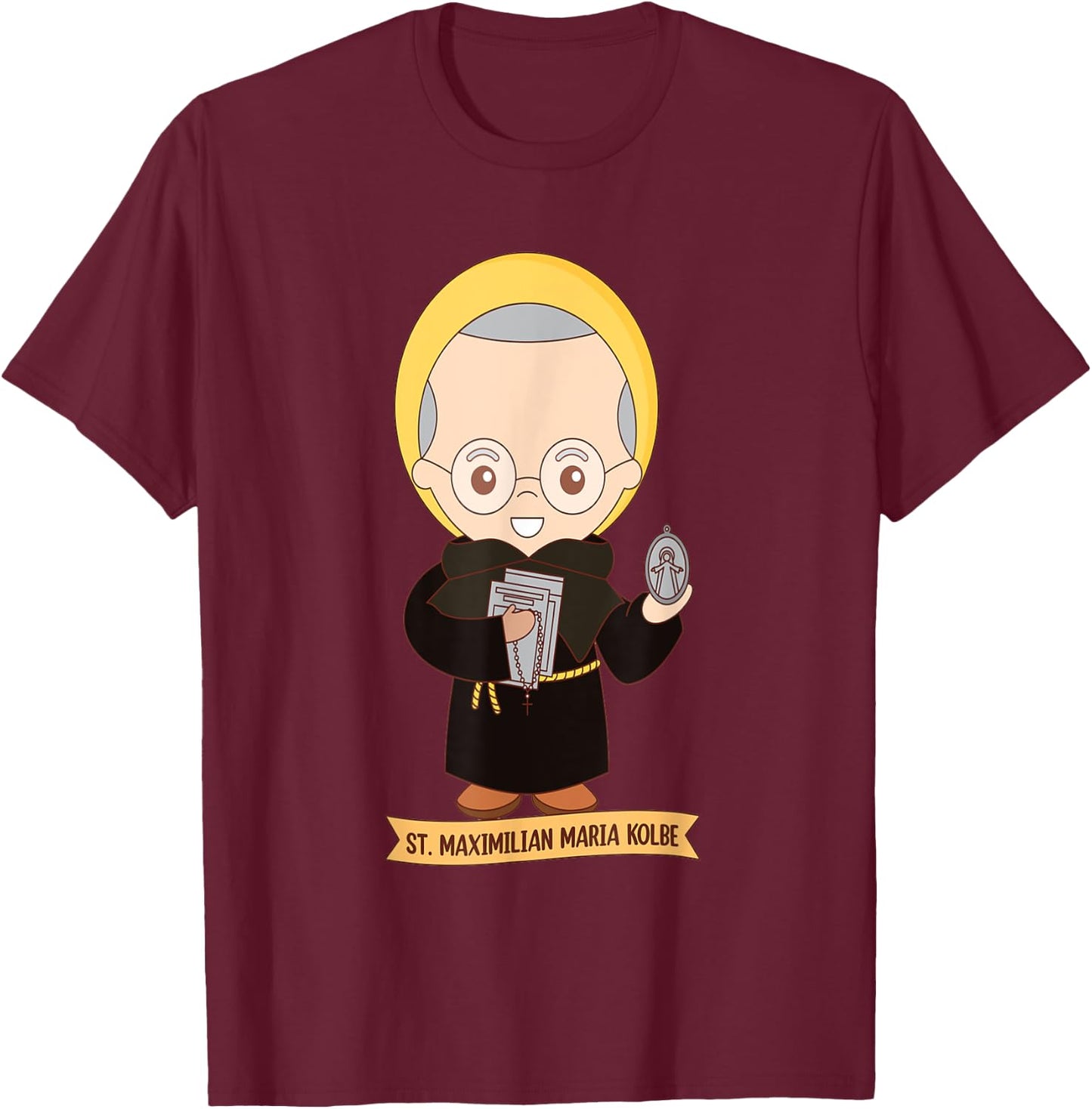 St Maximilian Kolbe Two Crowns Catholic Saint Gifts Poland T-Shirt - T-Shirt | Maroon