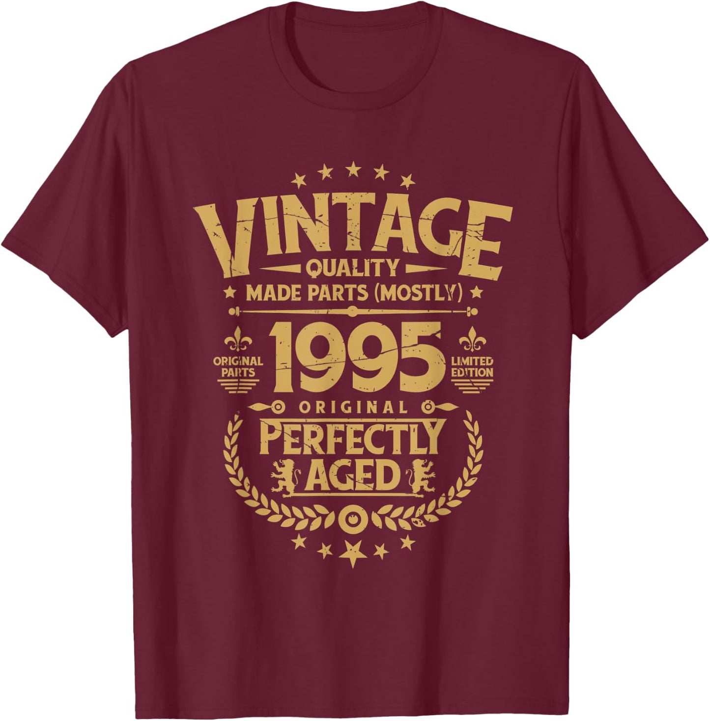 Vintage Birthday Funny Shirt 1995 Perfectly Aged T-Shirt - T-Shirt | Maroon