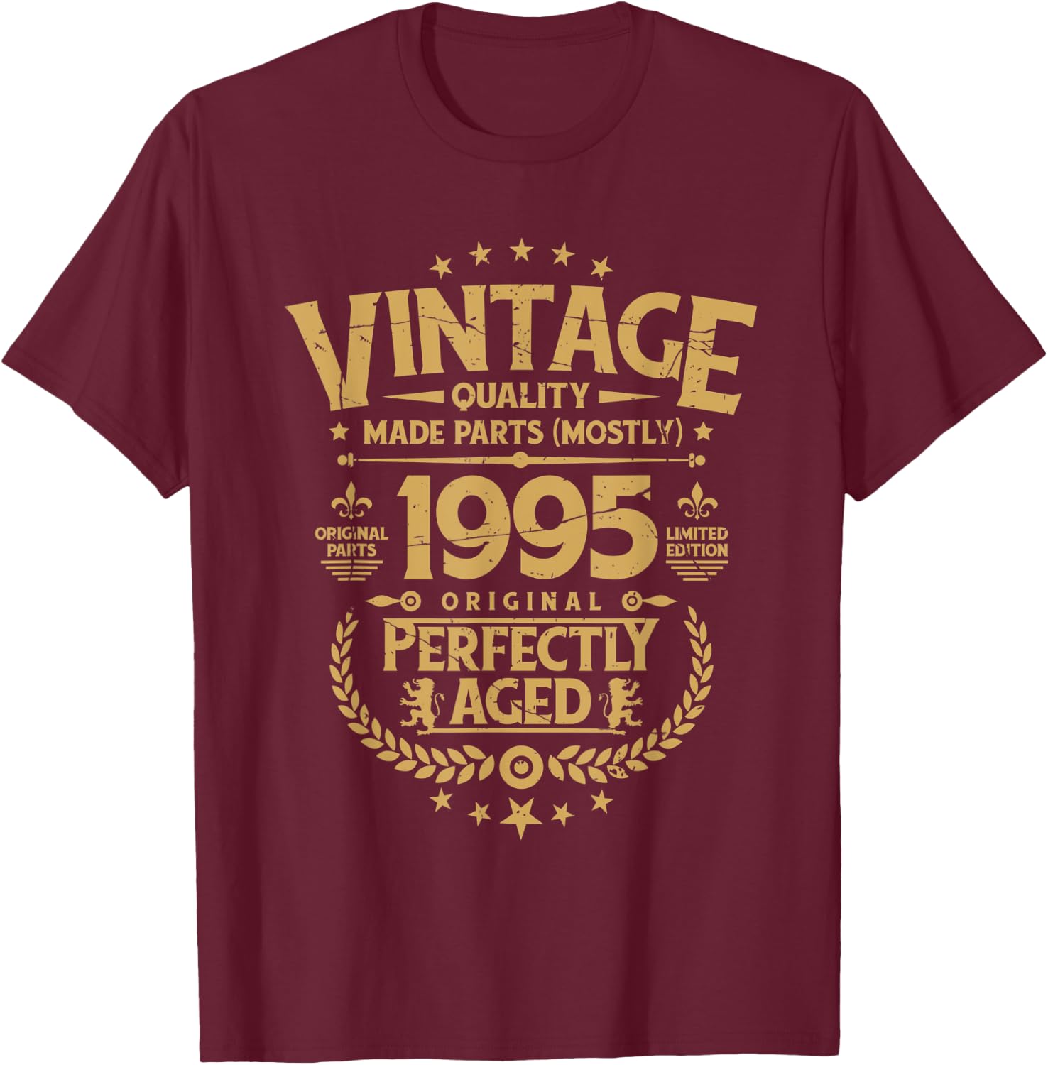 Vintage Birthday Funny Shirt 1995 Perfectly Aged T-Shirt - T-Shirt | Maroon