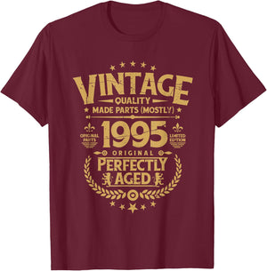 Vintage Birthday Funny Shirt 1995 Perfectly Aged T-Shirt - T-Shirt | Maroon