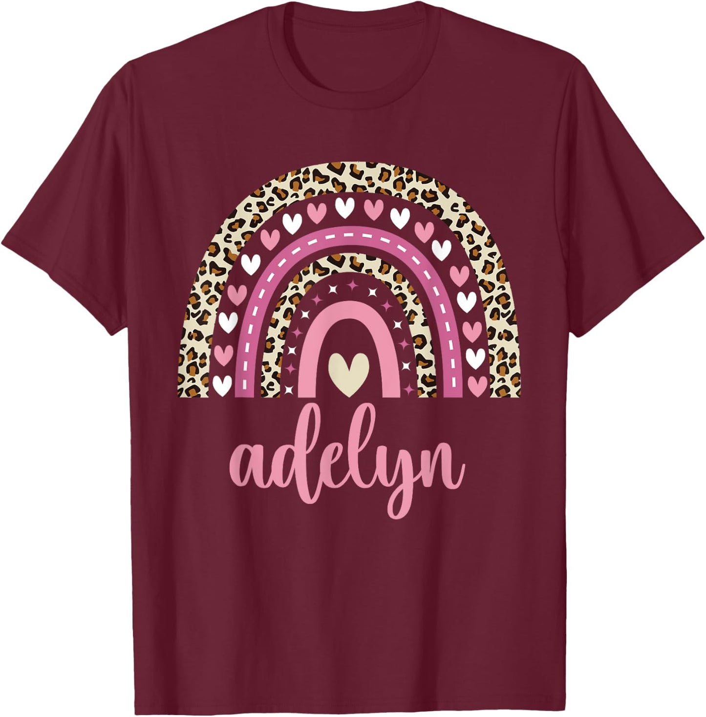 Adelyn Rainbow Leopard Personalized Adelyn Birthday T-Shirt - T-Shirt | Maroon