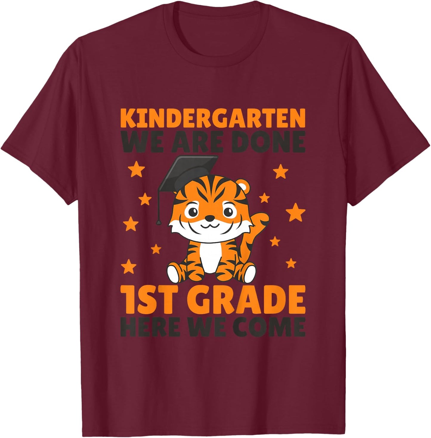 Kids Kindergarten Graduate Tiger Graduation T-Shirt - T-Shirt | Maroon