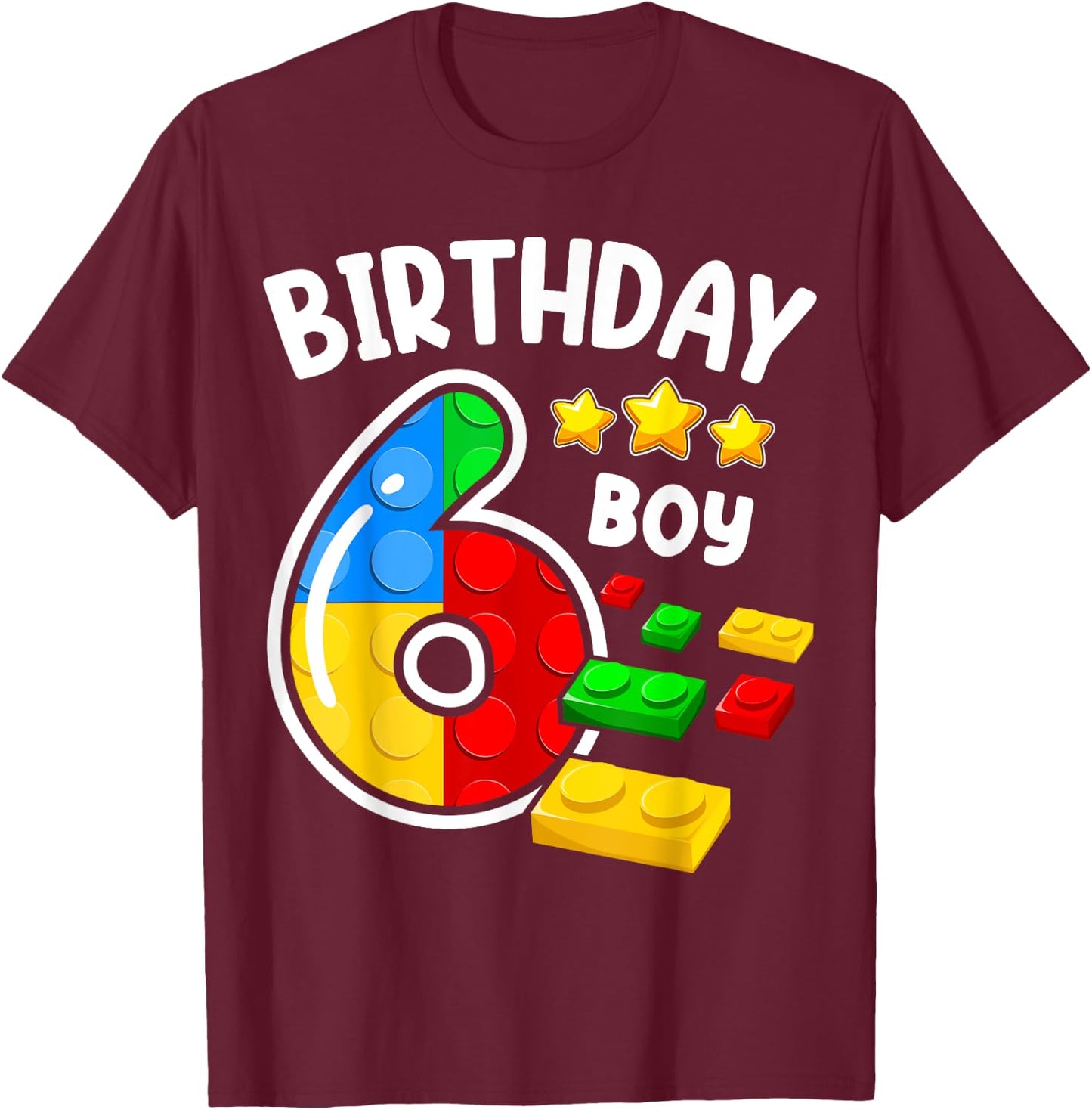 Block Building Toys 6th Birthday Boy 6 Years Master Builder T-Shirt - T-Shirt | Maroon