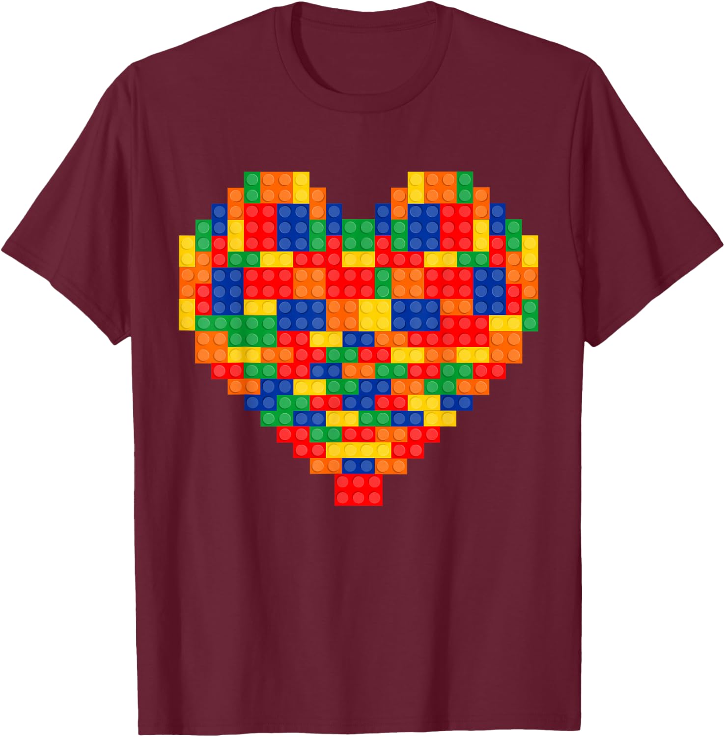 Heart Valentines Day Master Builder Block Brick Building T-Shirt - T-Shirt | Maroon