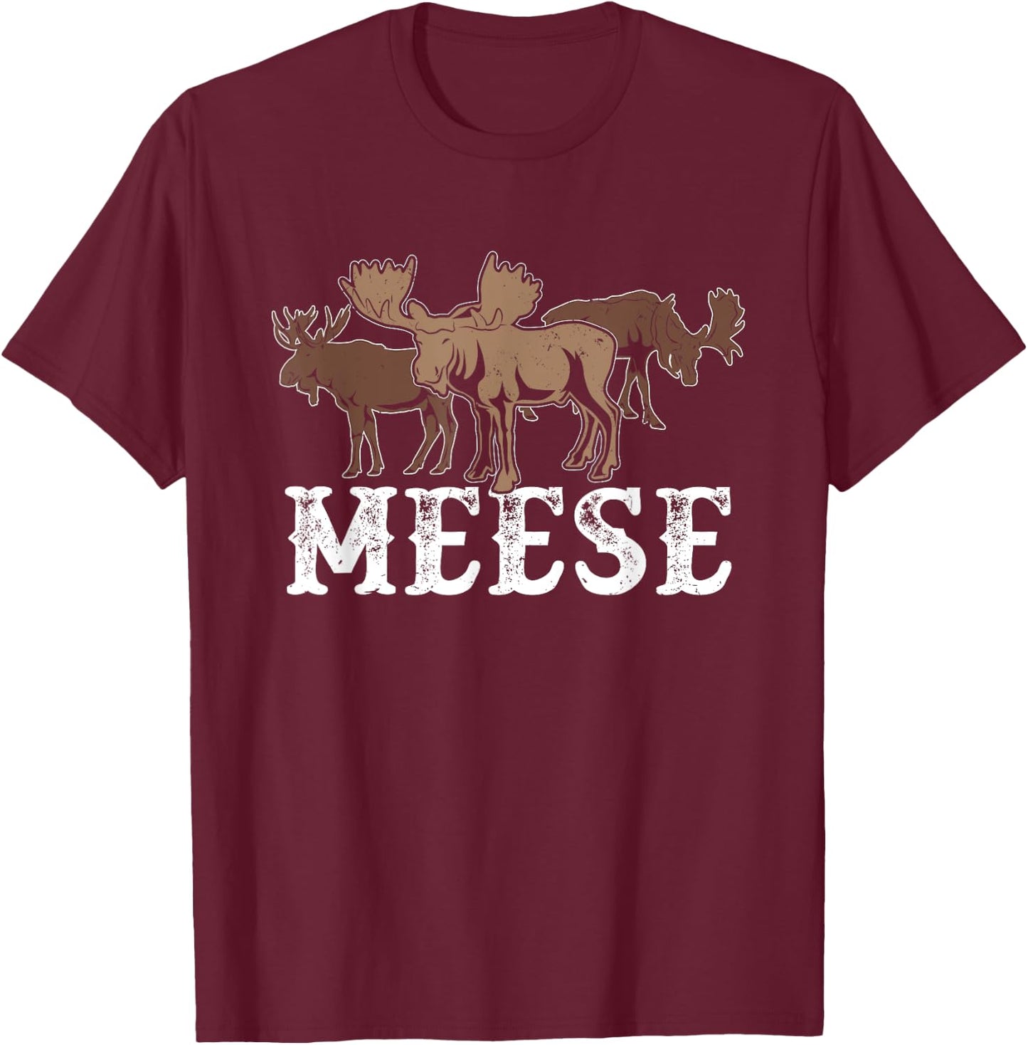 Elk American Wildlife Funny Plural Wordplay Meese Moose T-Shirt - T-Shirt | Maroon
