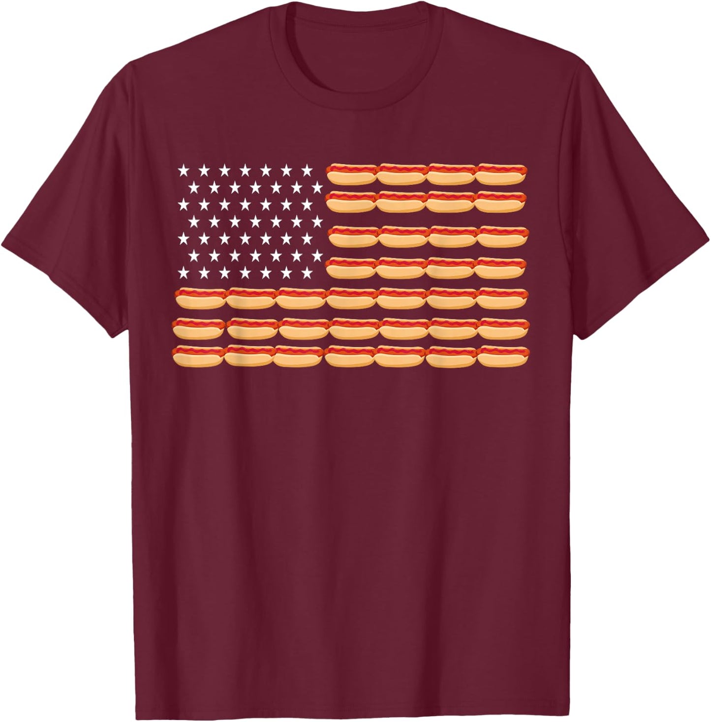 USA Hot Dog Flag T-Shirt - T-Shirt | Maroon