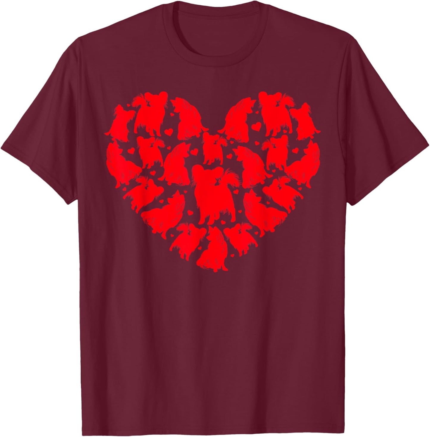 Papillon Dog Lover Funny Love Heart Papillon Valentine's Day Men Women Girls Kids T-Shirt - T-Shirt | Maroon