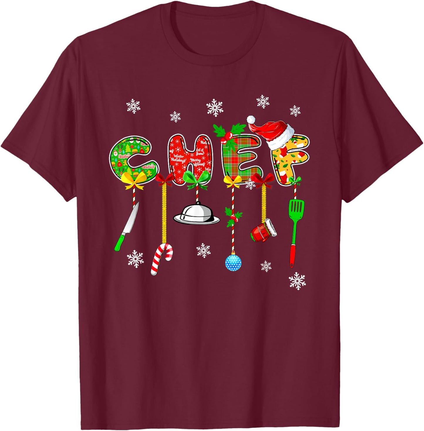 Buffalo Plaid Xmas Chef Christmas Men Women Funny Matching Holiday Costume T-Shirt - T-Shirt | Maroon
