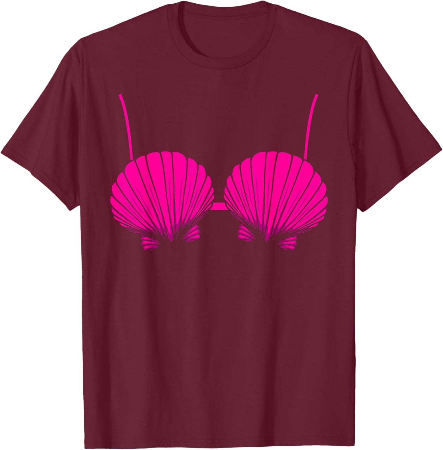 Seashell Mermaid Bra Brassiere Bikini Clam Shell T-Shirt - T-Shirt | Maroon