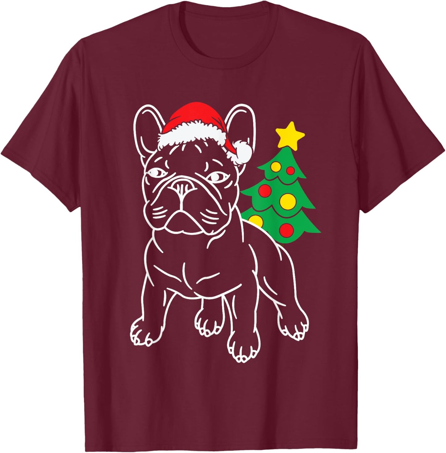 Funny French Bulldog Dog Puppy Christmas Tree Xmas Pajama Men Women Kids T-Shirt - T-Shirt | Maroon