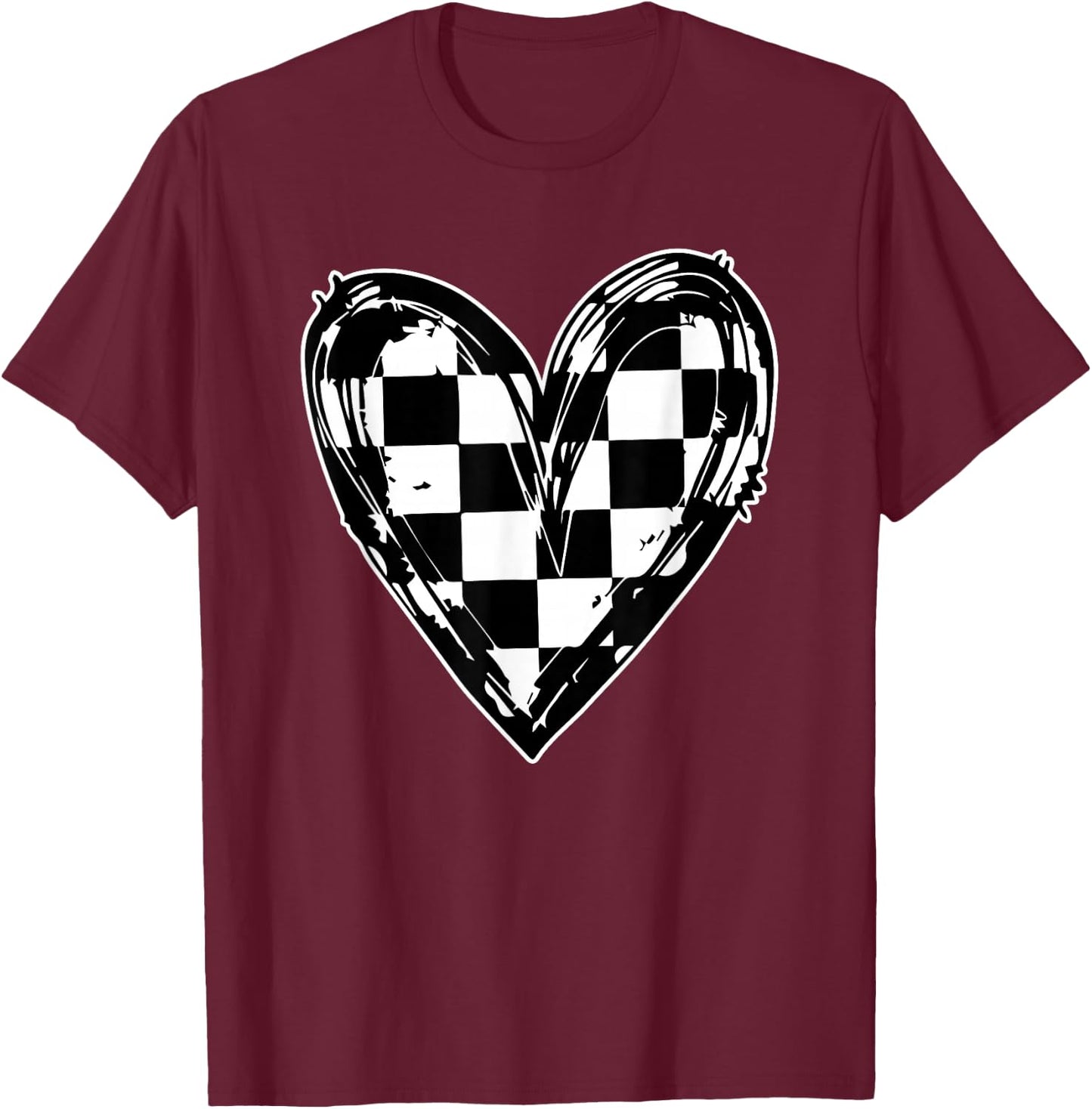 Race Car Checker Flag Racing Heart Auto Racer T-Shirt - T-Shirt | Maroon