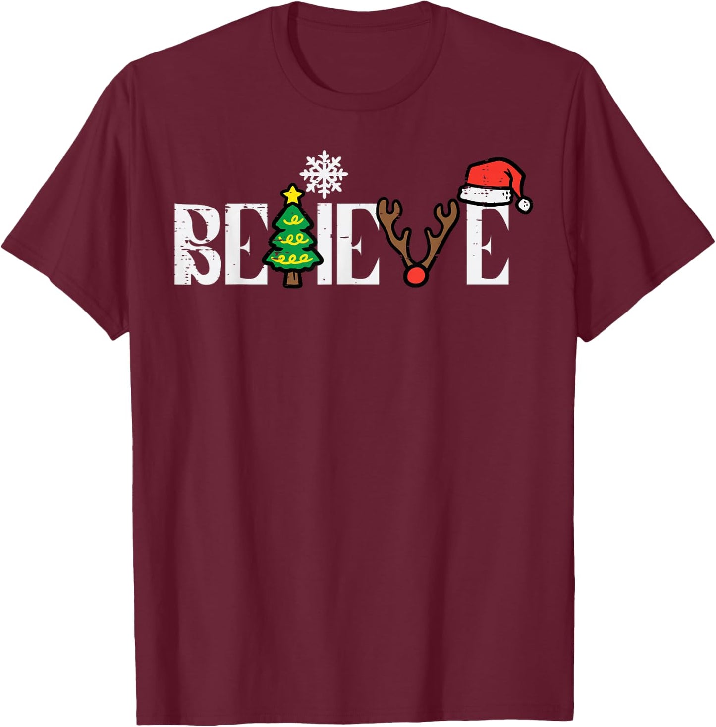 Christmas Believe Santa Xmas Boys Girls Kids Youth Men Women T-Shirt - T-Shirt | Maroon