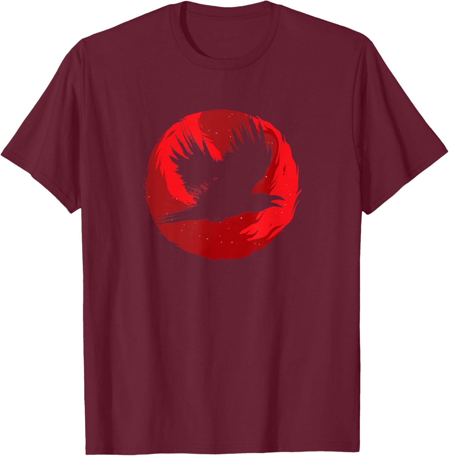 Gothic Raven Red Moon Black Crow T-Shirt - T-Shirt | Maroon