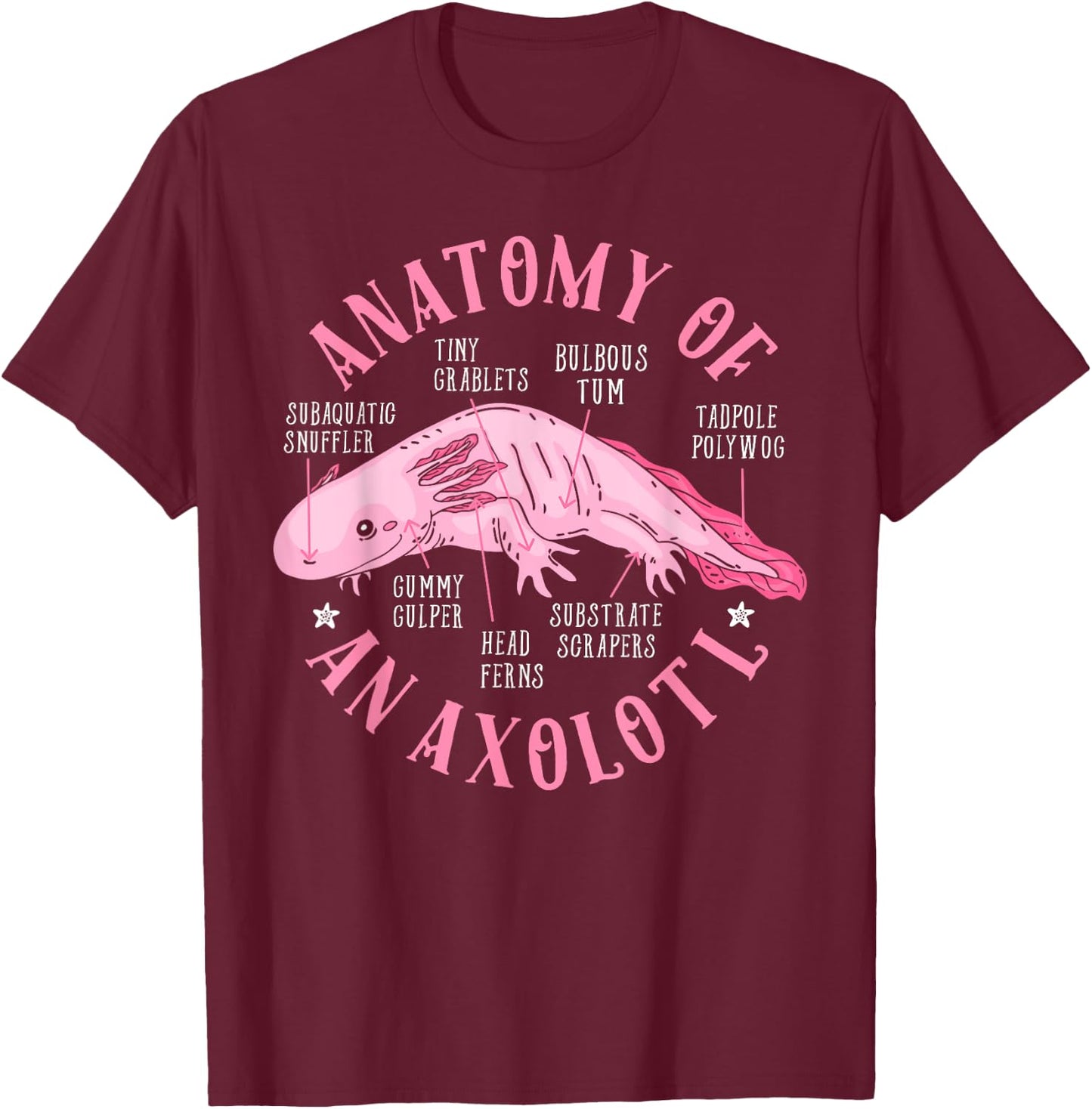 Anatomy Of An Axolotl Lover Mexican Salamander Boys Girls T-Shirt - T-Shirt | Maroon