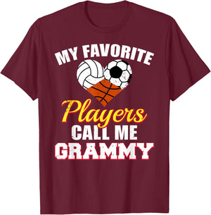 My Favorite Players Volleyball Soccer Basketball Grammy T-Shirt - T-Shirt | Maroon