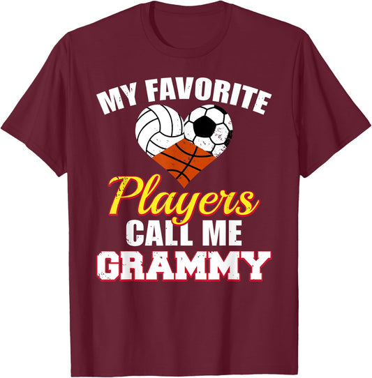 My Favorite Players Volleyball Soccer Basketball Grammy T-Shirt - T-Shirt | Maroon