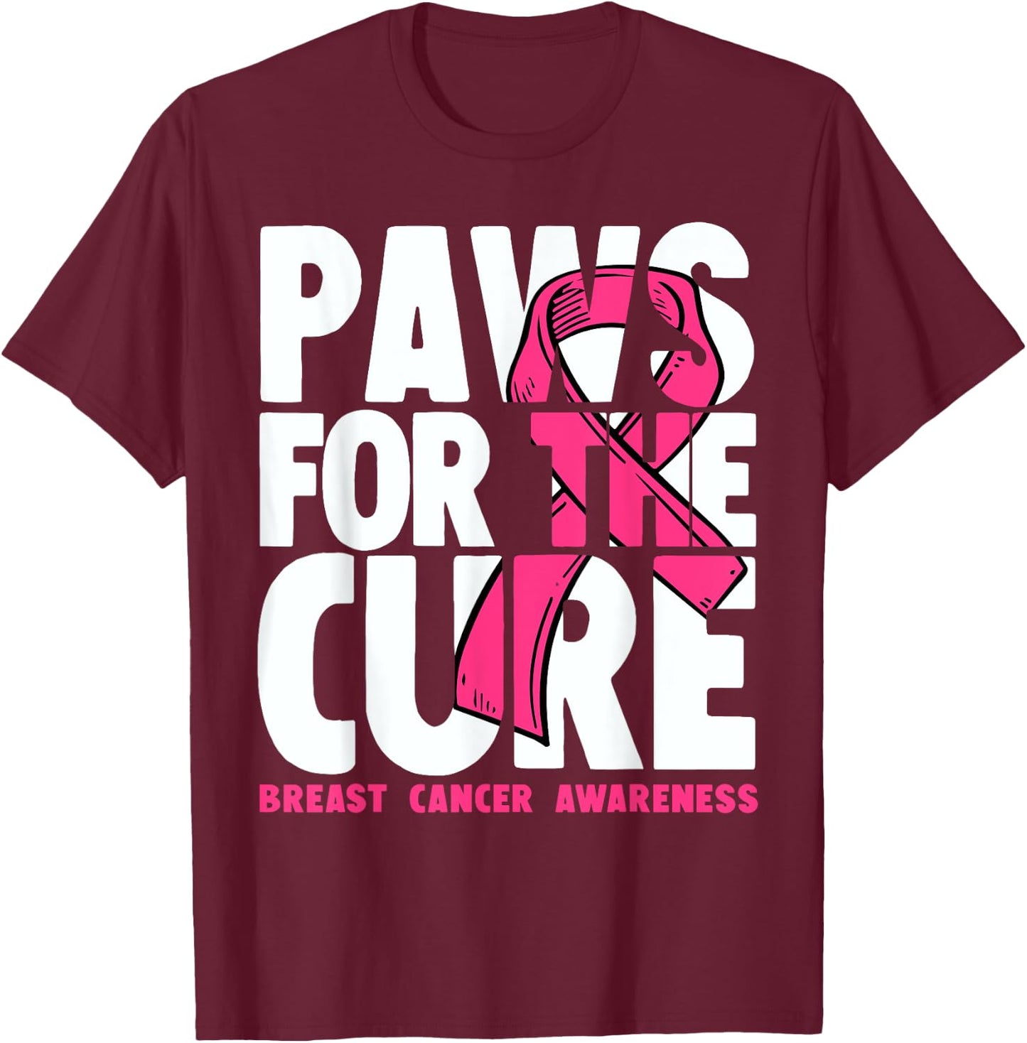 Dog Paw Print Puppy Lover Breast Cancer Awareness T-Shirt - T-Shirt | Maroon