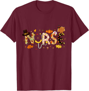 Nurse Thanksgiving Health Worker Nurse Nursing Fall Turkey T-Shirt - T-Shirt | Maroon