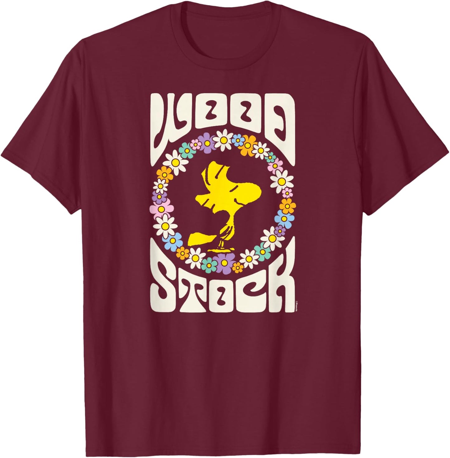 Peanuts - Woodstock Retro Flowers T-Shirt - T-Shirt | Maroon