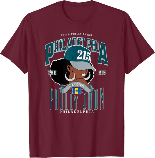 Philly Jawn 215 Area Code Black Queen Pride T-Shirt - T-Shirt | Maroon