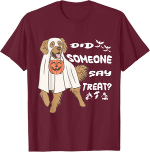 Funny Halloween Ghost Golden Retriever Did Someone Say Treat T-Shirt - T-Shirt | Maroon