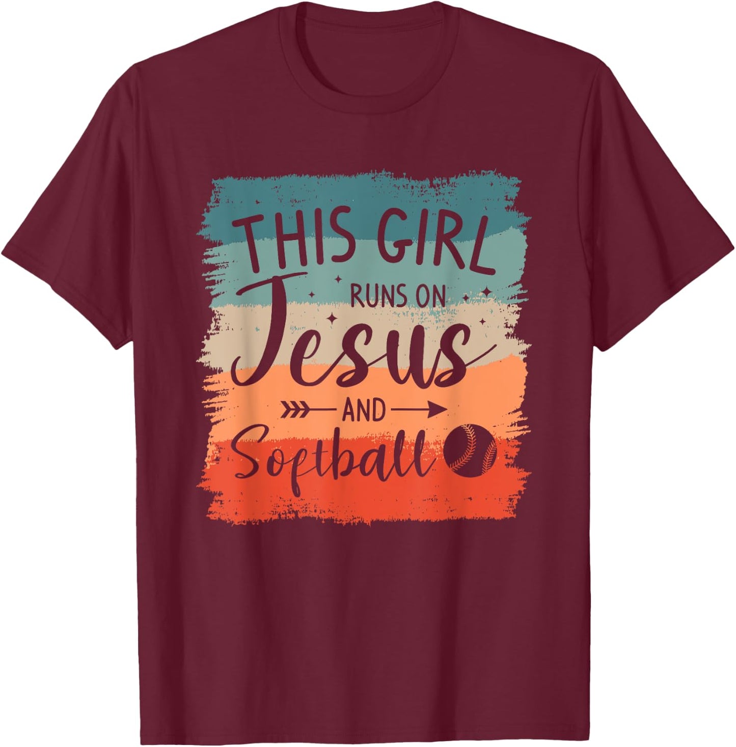 This Girl Runs On Jesus And Softball Softballer T-Shirt - T-Shirt | Maroon