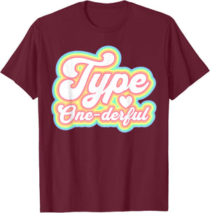 Type One-Derful Type One Diabetes Retro Awareness T-Shirt - T-Shirt | Maroon