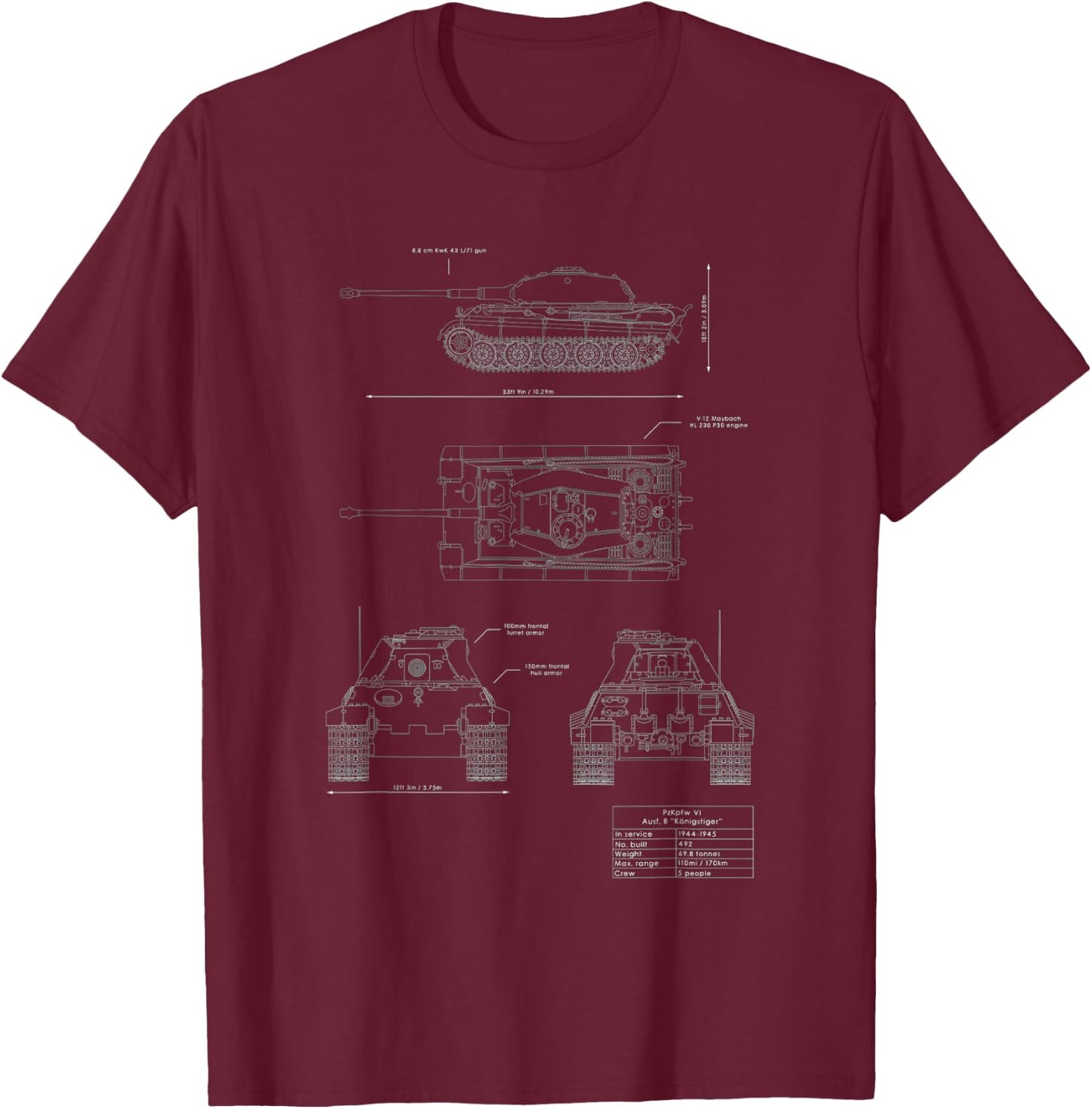 Königstiger” or “King Tiger Sd.Kfz. 182 german ww2 tank T-Shirt - T-Shirt | Maroon