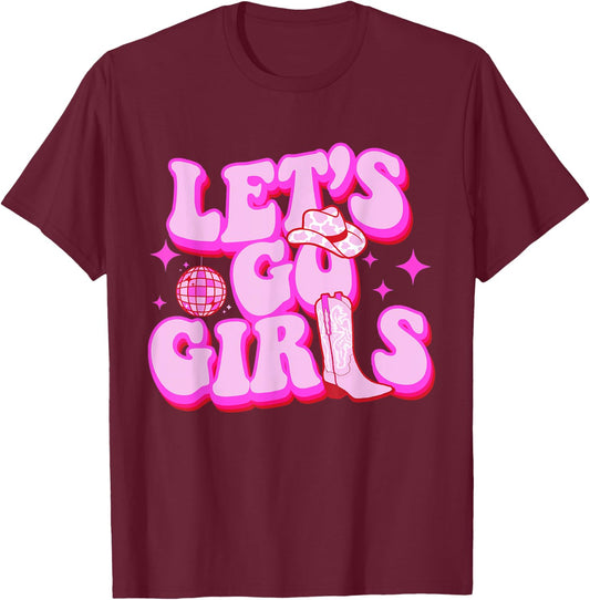 Let's Go Girls Cowgirls Leopard Hat Boots Western Country T-Shirt - T-Shirt | Maroon