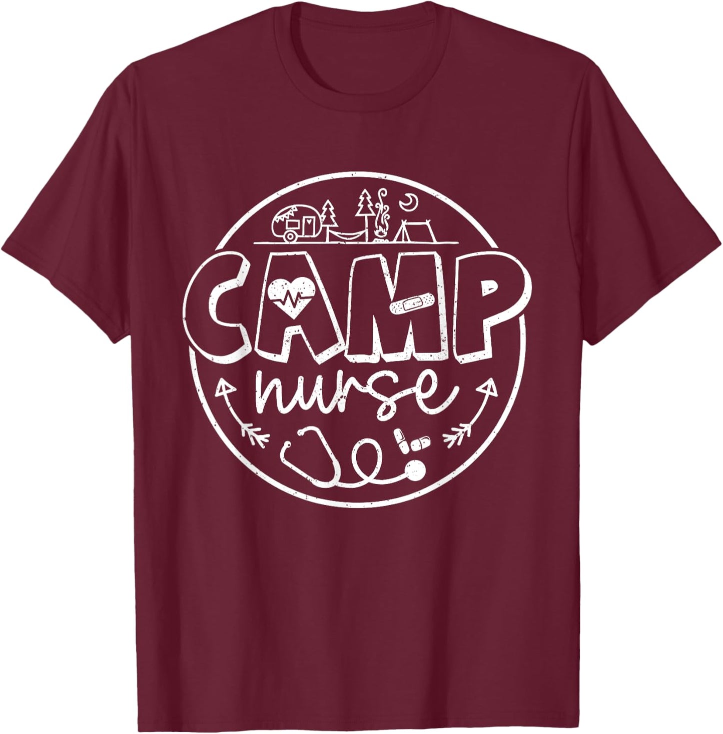 Camp Nurse Shirt Men Women School Nurse RN ICU ER Pediatric T-Shirt - T-Shirt | Maroon