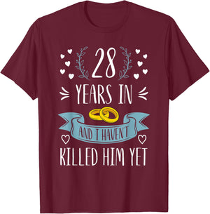 Funny Wife 28th Wedding Anniversary Married For 28 Years T-Shirt - T-Shirt | Maroon