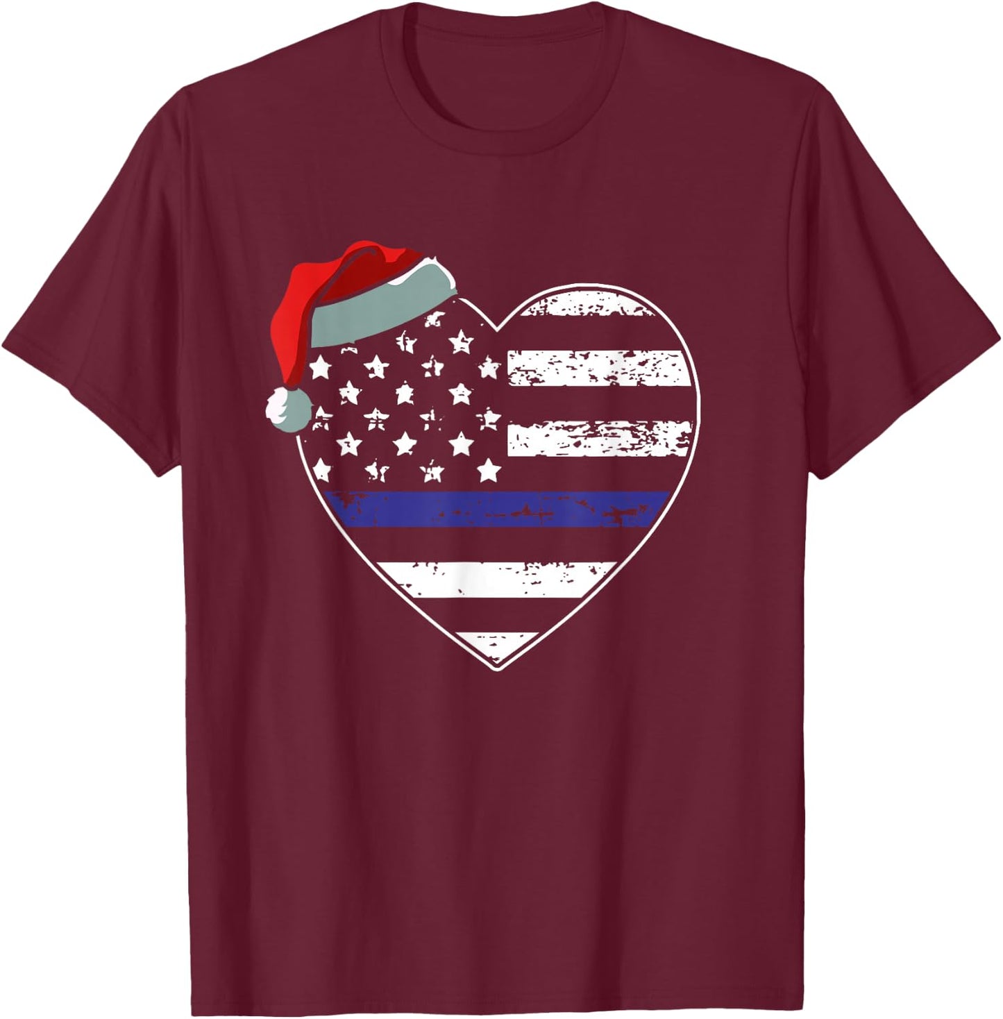 American Flag Blue Line Police Christmas Pajama Cop Officer Kids Men T-Shirt - T-Shirt | Maroon