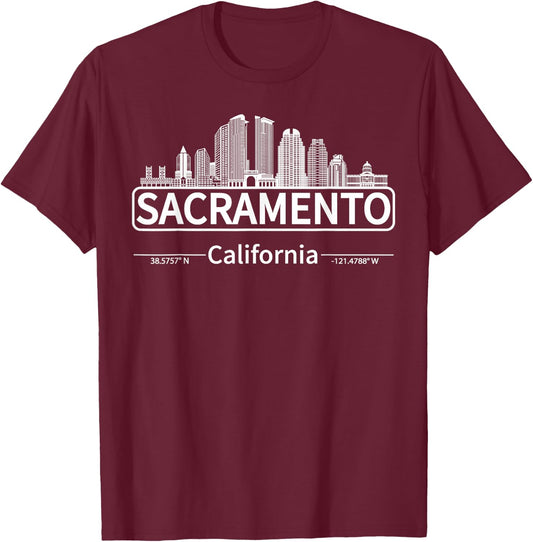 Sacramento California Skyline, Travel to Sacramento T-Shirt - T-Shirt | Maroon