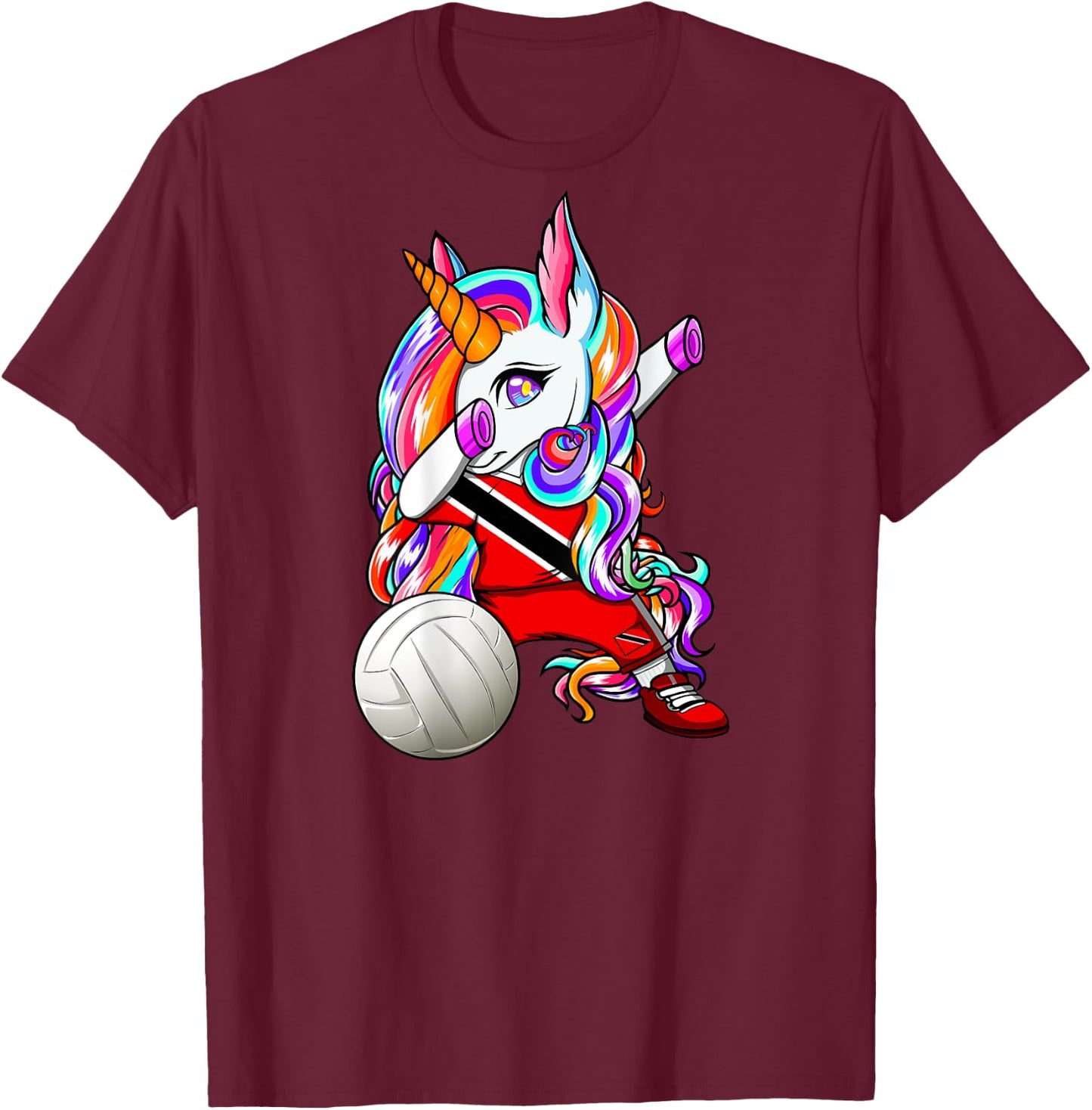 Dabbing Unicorn Trinidad and Tobago Volleyball Fans Jersey T-Shirt - T-Shirt | Maroon