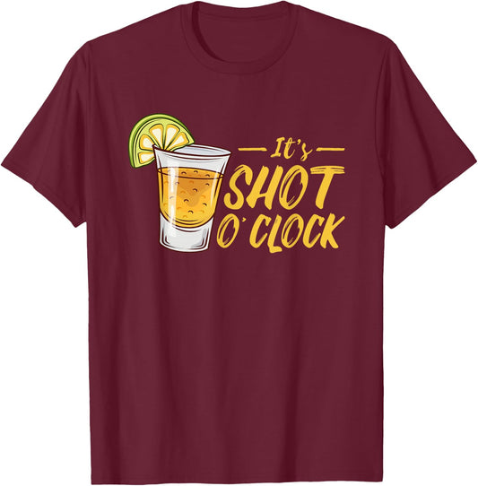 It's Shot O'Clock | Alcohol Tequila Lime | Party T-Shirt - T-Shirt | Maroon