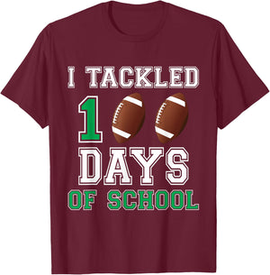 I Tackled 100 Days Football Boys Kids 100th Day Of School T-Shirt - T-Shirt | Maroon