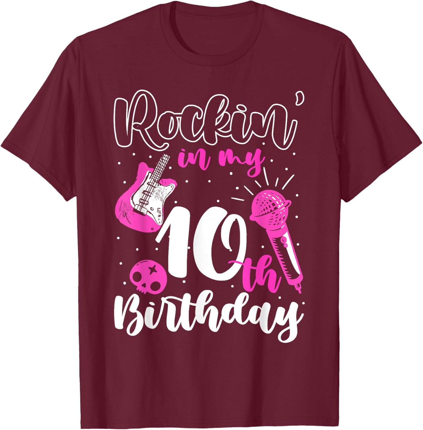 Girl Rockstar Birthday Rock Star Themed Guitar 10th Birthday T-Shirt - T-Shirt | Maroon