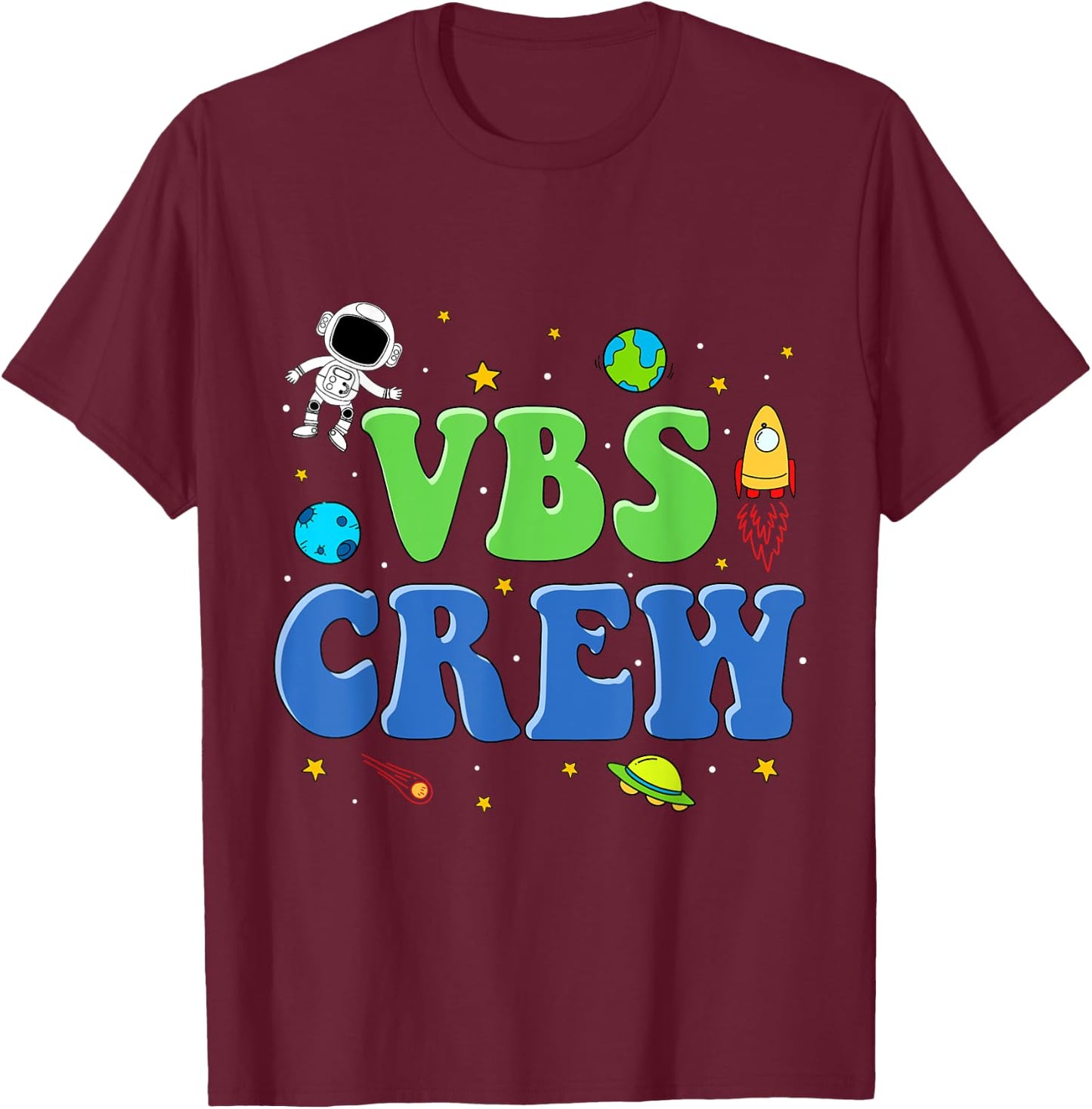 VBS Crew Vacation Bible School Space Astronaut Kids 2023 T-Shirt - T-Shirt | Maroon