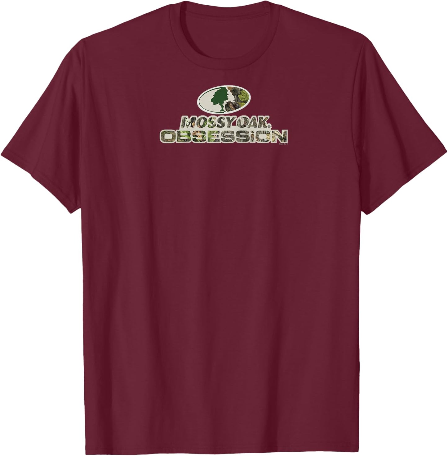 Mossy Oak Obsession Camouflage Classic Outdoors Logo Raglan Baseball T-Shirt - T-Shirt | Maroon