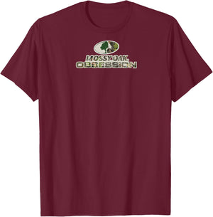 Mossy Oak Obsession Camouflage Classic Outdoors Logo Raglan Baseball T-Shirt - T-Shirt | Maroon
