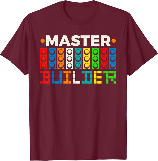 Master Builder Bricks Blocks Play Toys T-Shirt - T-Shirt | Maroon