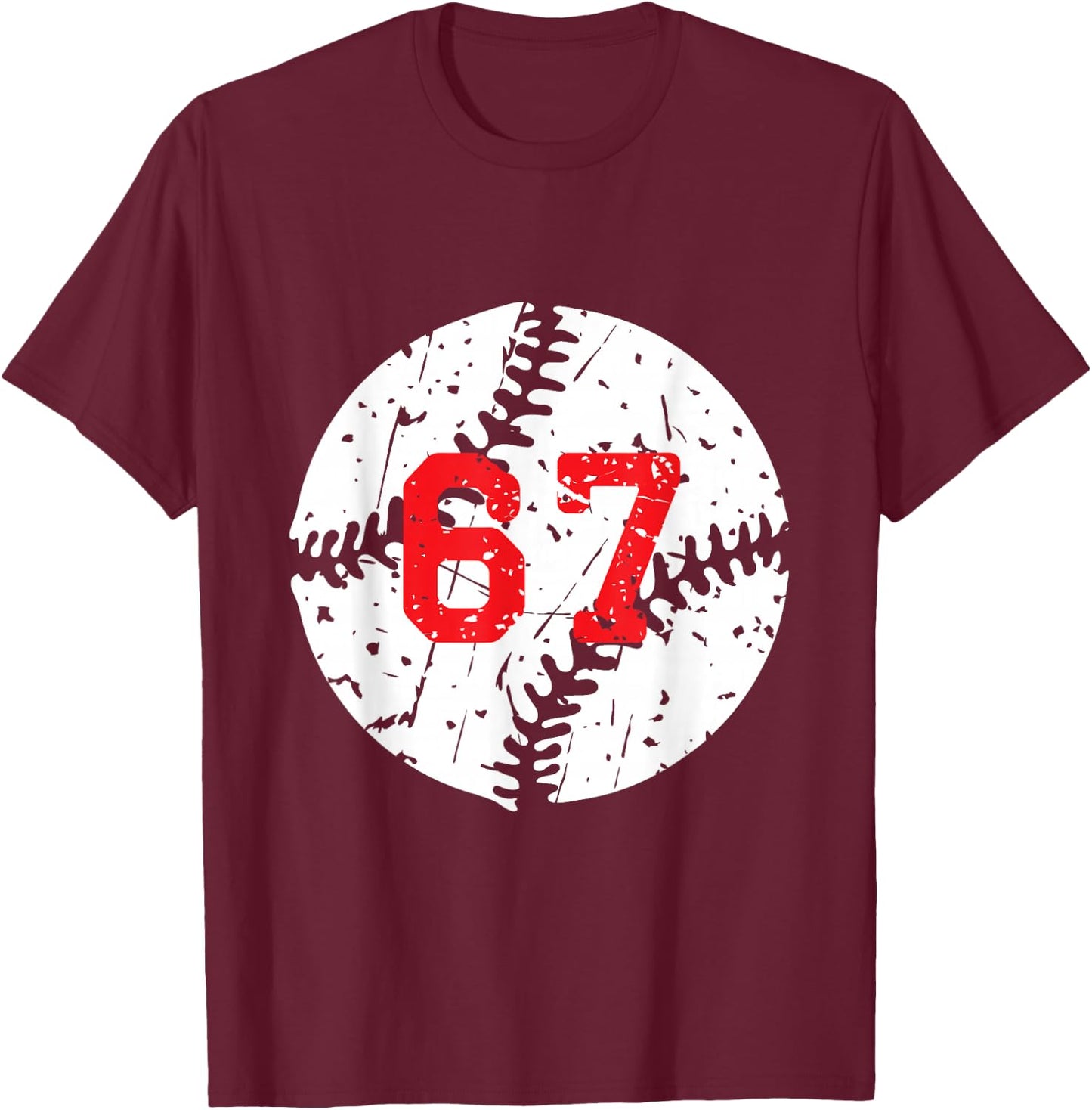 Baseball Number 67 T-Shirt - T-Shirt | Maroon