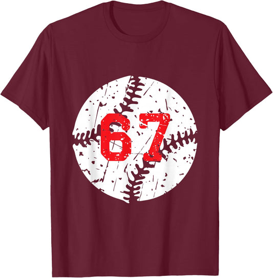 Baseball Number 67 T-Shirt - T-Shirt | Maroon
