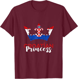 Croatian Princess Crown Croatia Croatian Flag Croatian Pride T-Shirt - T-Shirt | Maroon