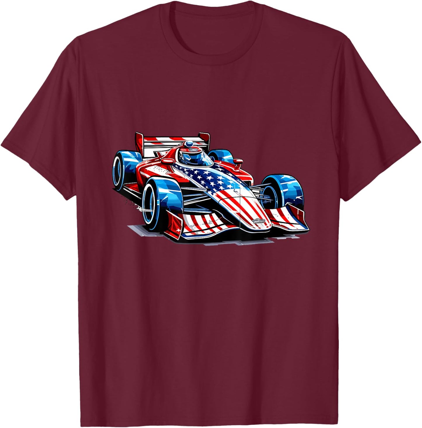 Vintage Auto Racing Car American Flag 4th of July, Auto Race Kids Men T-Shirt - T-Shirt | Maroon