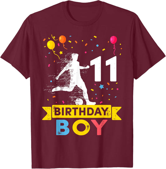 11 Year Old Birthday Boy Soccer 11th Birthday Boy T-Shirt - T-Shirt | Maroon