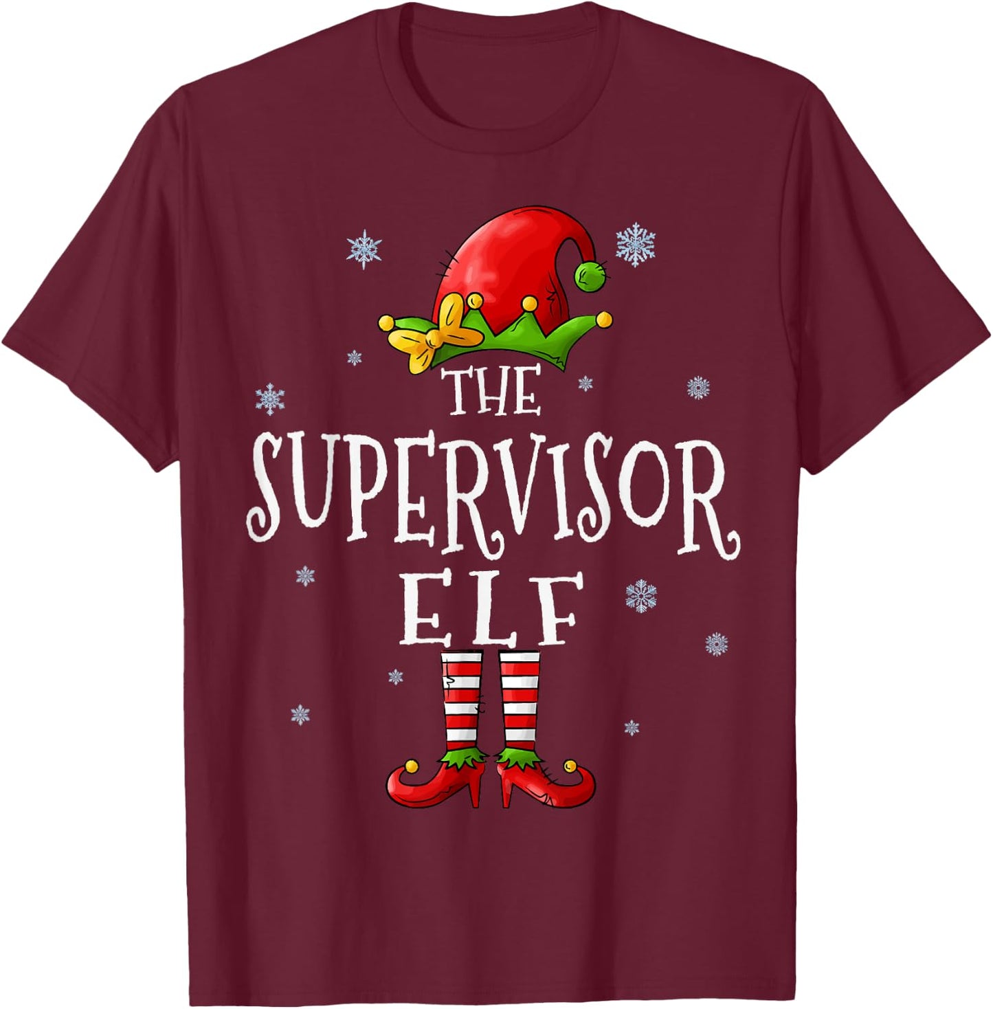 The Supervisor Elf Squad Funny Groupe Matching Christmas T-Shirt - T-Shirt | Maroon