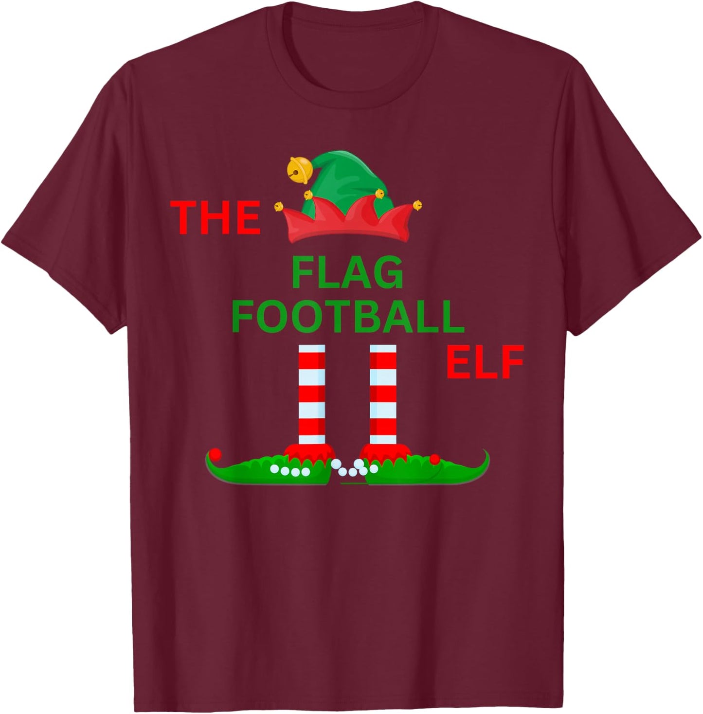 The flag football Funny Elf Christmas Pajamas Family T-Shirt - T-Shirt | Maroon