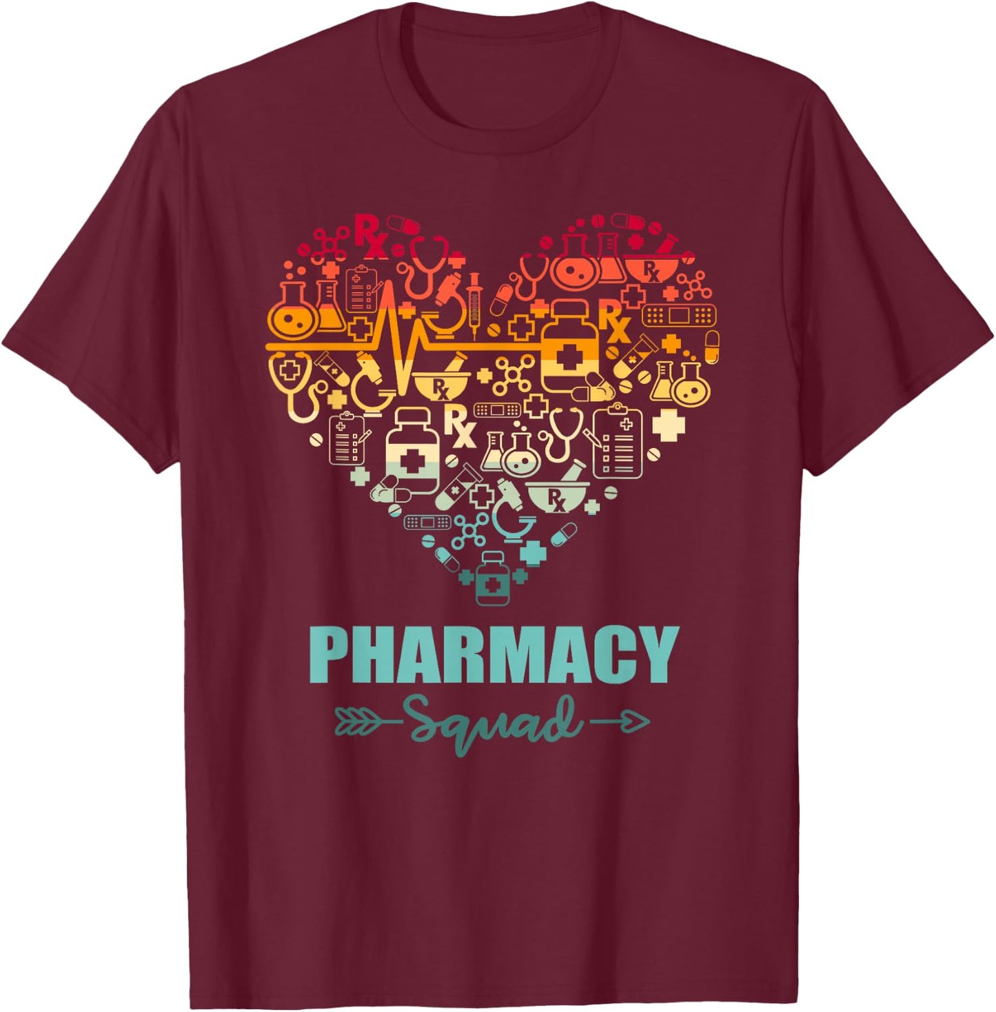 Pharmacy Squad Heart Funny Pharmacy Team T-Shirt - T-Shirt | Maroon